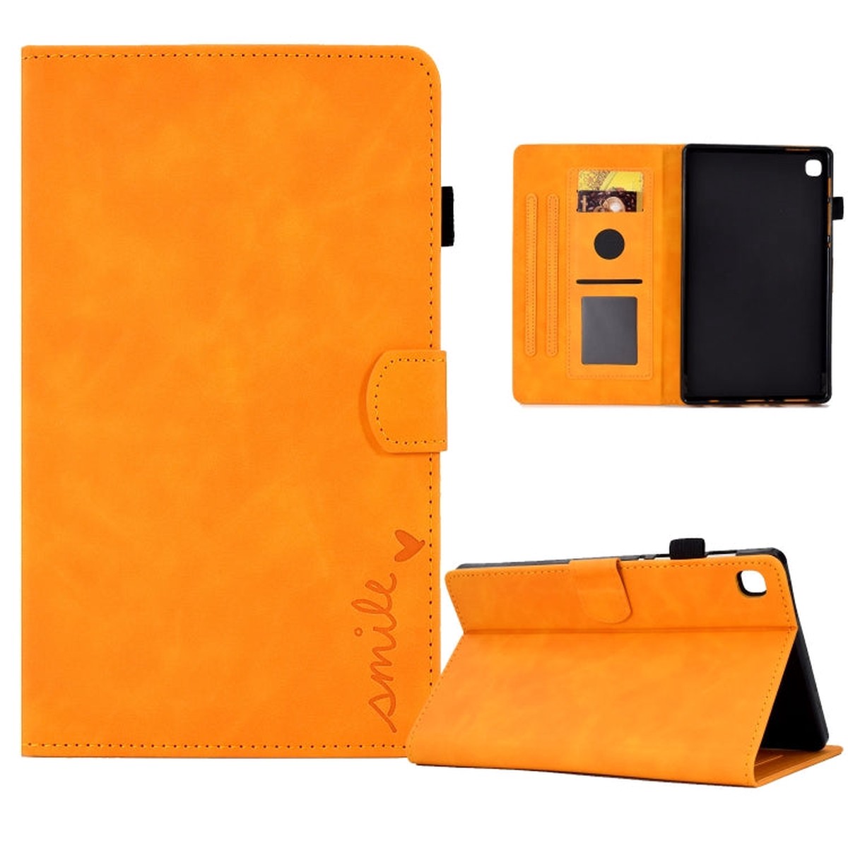 For Samsung Galaxy Tab A7 Lite T220 Embossed Smile Flip Tablet Leather Case(Khaki)